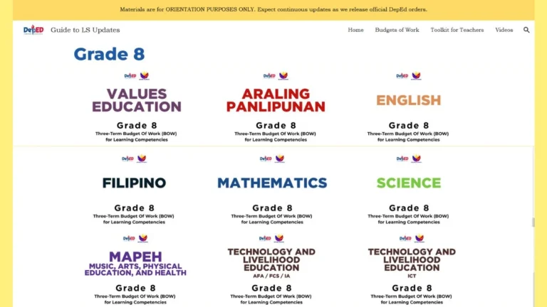 Grade 8 Budget of Work Matatag