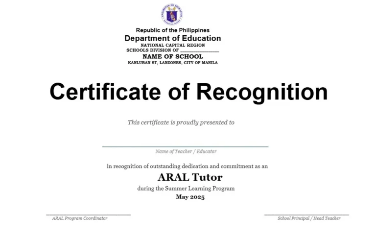 ARAL Program Certificate of Recognition