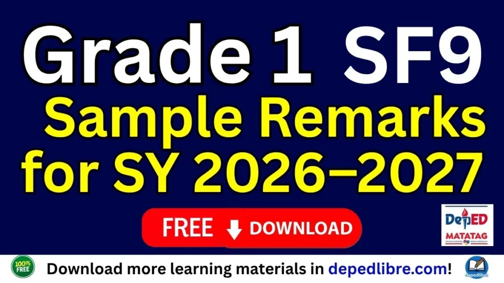 Grade 1 SF9 Sample Remarks for SY 2026–2027