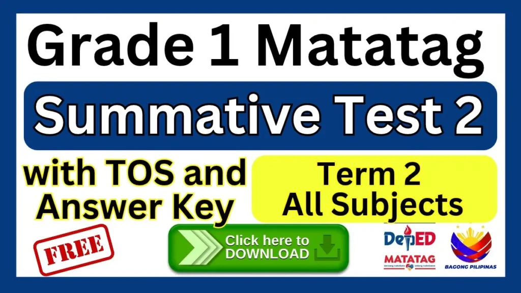 Grade 1 Summative Test 2 Term 2 with TOS & Answer Key